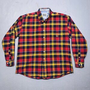 Cinch Western Shirt Men Large Red Yellow Plaid Tartan Thick Cotton Western
